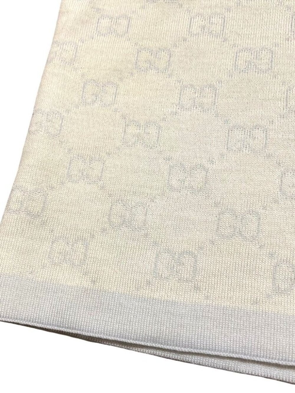 Gucci GG Pattern Wool Knit Scarf Light Blue Beige - Picture 4 of 9